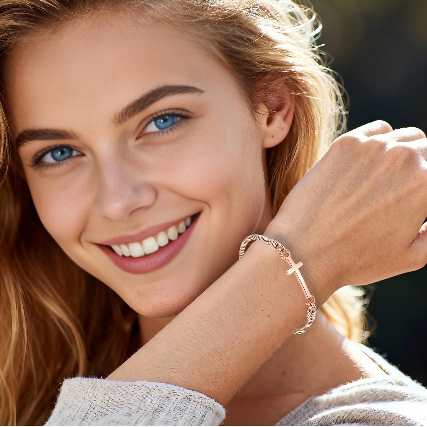 DS Religious Gift for Her Christian Cross Bracelet Bible Verse God is Within Her She Will Not Fall Inspirational Bracelets For Women Stainless Steel Jewelry Gift To Daughter Best Friend (Cross bracelet-Rose Gold 5)