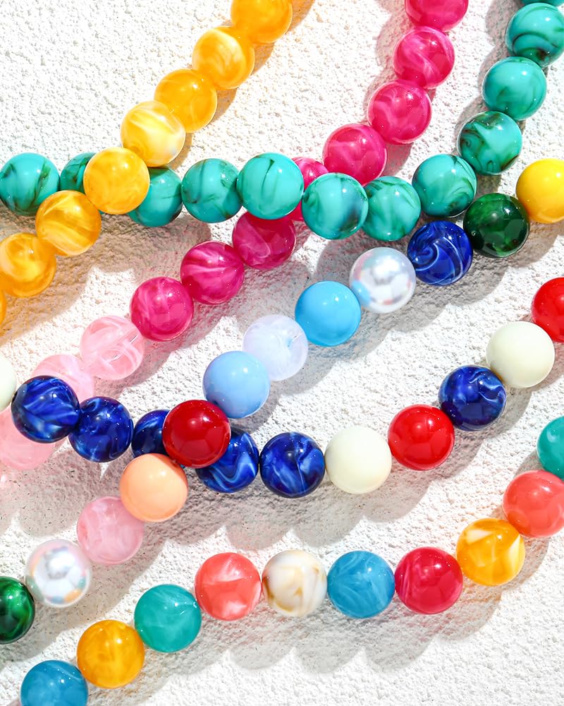 FAUTHENTICUTE Colorful Chunky Beaded Choker Necklace for Women Large Rainbow Resin Bead Strand Necklace Trendy Boho Collar Statement Necklaces Summer Beach Jewelry Gifts