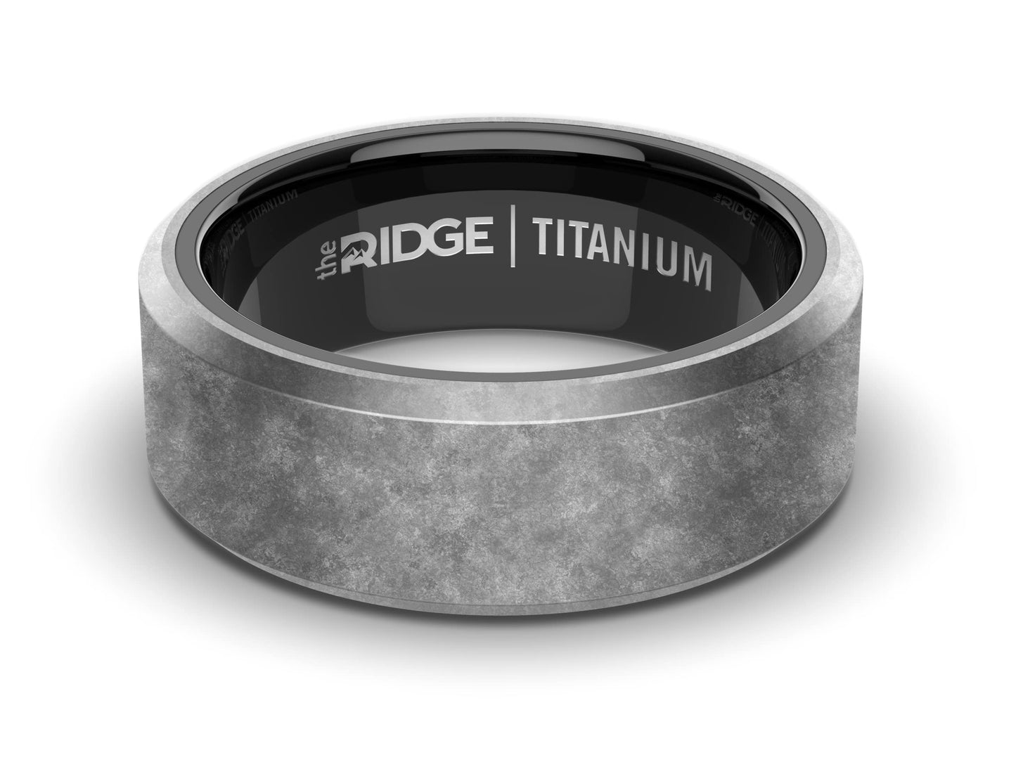 The Ridge Stonewashed Titanium Beveled Ring Comfort Fit Wedding Band - 11