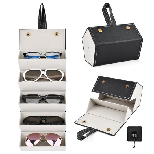 XuYelora 5 Slots Sunglasses Organizer With Hook, Sunglasses Travel Case, Eyeglasses Holder, Multiple Glasses Case for Women Men(COLOR:Black)