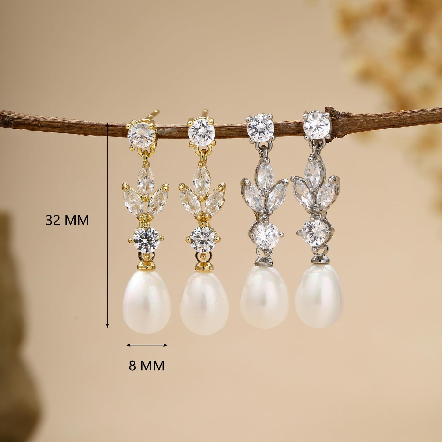 Pearl Earrings for Women Dainty Diamond Pearl Drop Earrings Silver Plated Dangle Earrings for Women Weddings Gifts Bridesmaid Gifts