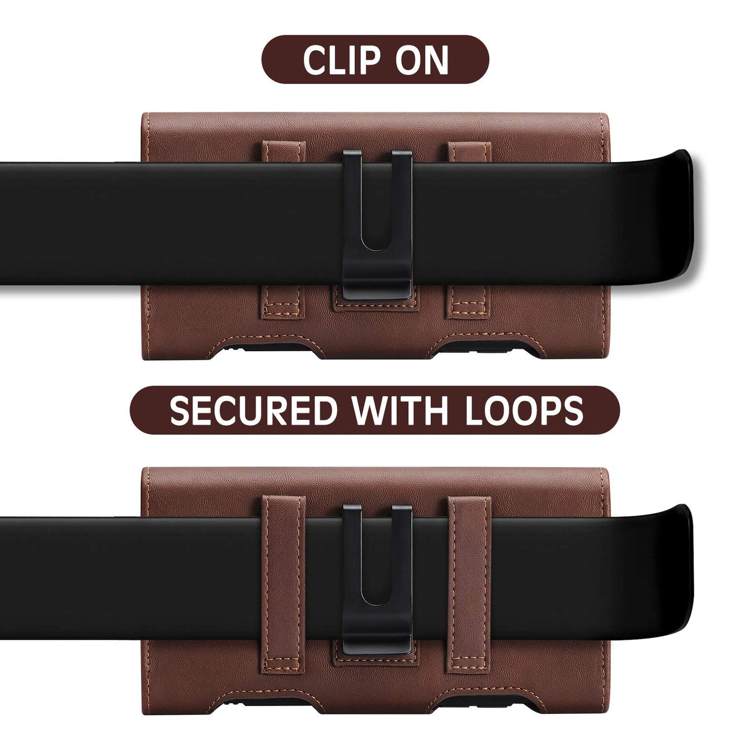 BECPLT for iPhone 17 Pro Max 16/15/14/13/12/11 Plus Holster Case Belt Clip Case Leather Holster Pouch with Card Holder for Galaxy S25+ S24/S23/S22/S21 Plus Brown