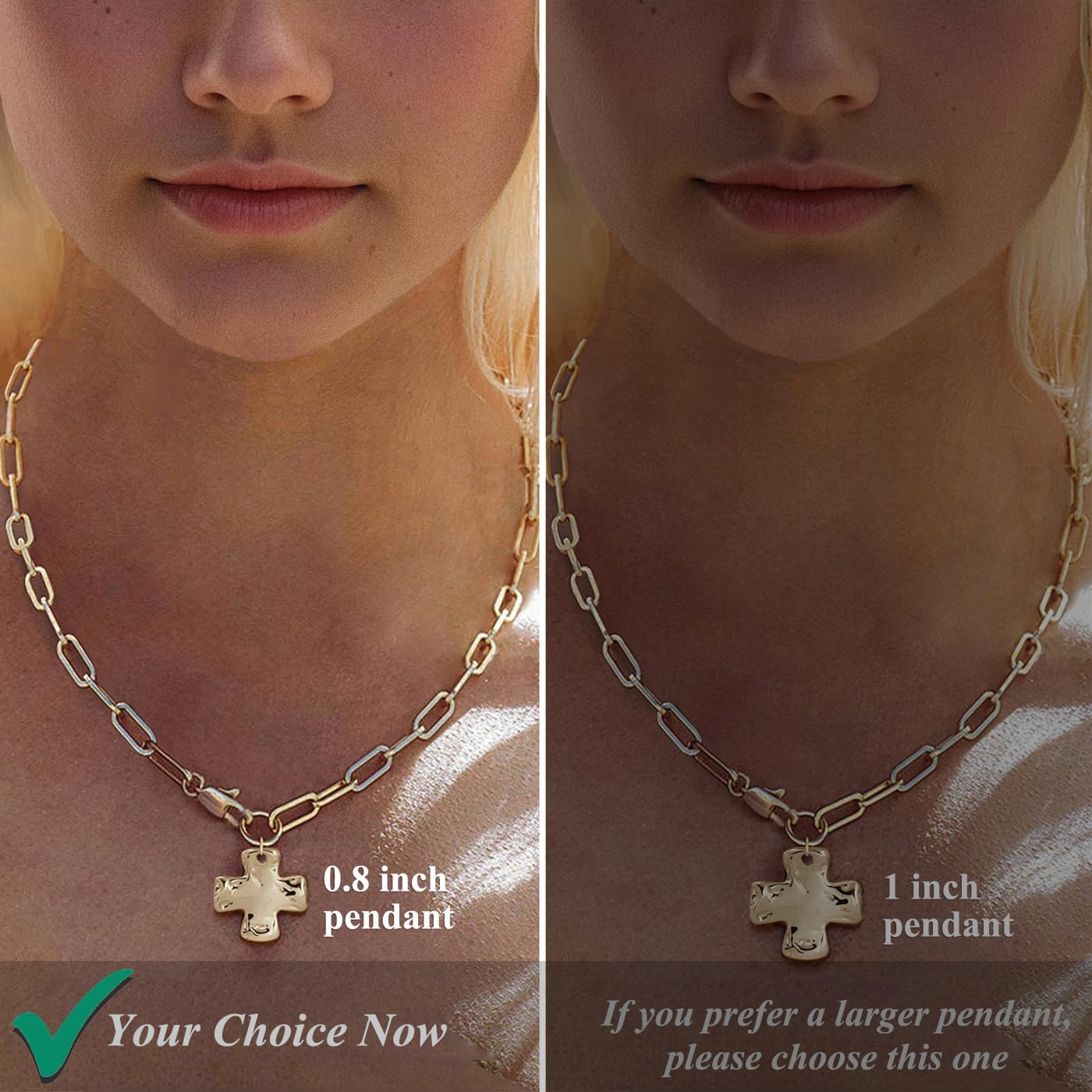 Bheop Chunky Cross Necklace for Women Trendy 14K Real Gold Plated Statement Cross Pendant Charm Necklace Waterproof Big Paperclip Chain Costume Christian Religious Jewelry Gift Non Tarnish