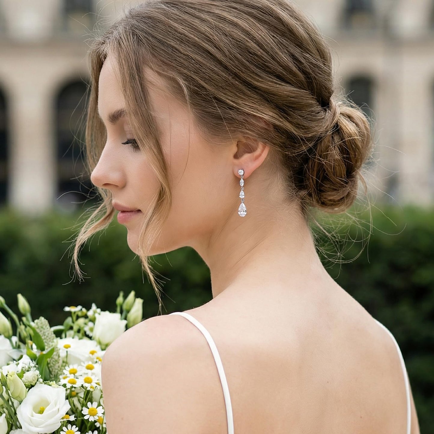 SWEETV Cubic Zirconia Dangle Earrings for Women, Teardrop Bridal Earrings for Wedding, Brides, Bridesmaids, Pear Shaped Drop Earrings for Women Prom Formal Party, Silver-Style2