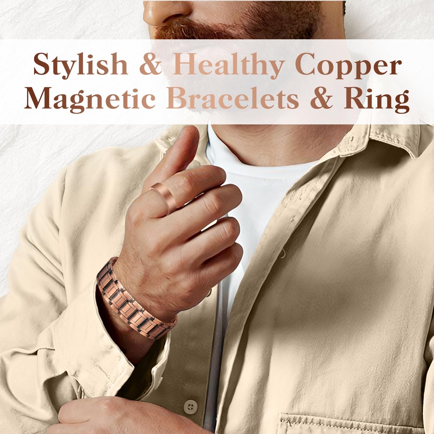 Mahnco Copper Magnetic Bracelet for Men, 3X Ultra Strength 99.99% Pure Copper Bracelets with Magnets,Men's Magnetic Jewelry with Adjustable Sizing Tool
