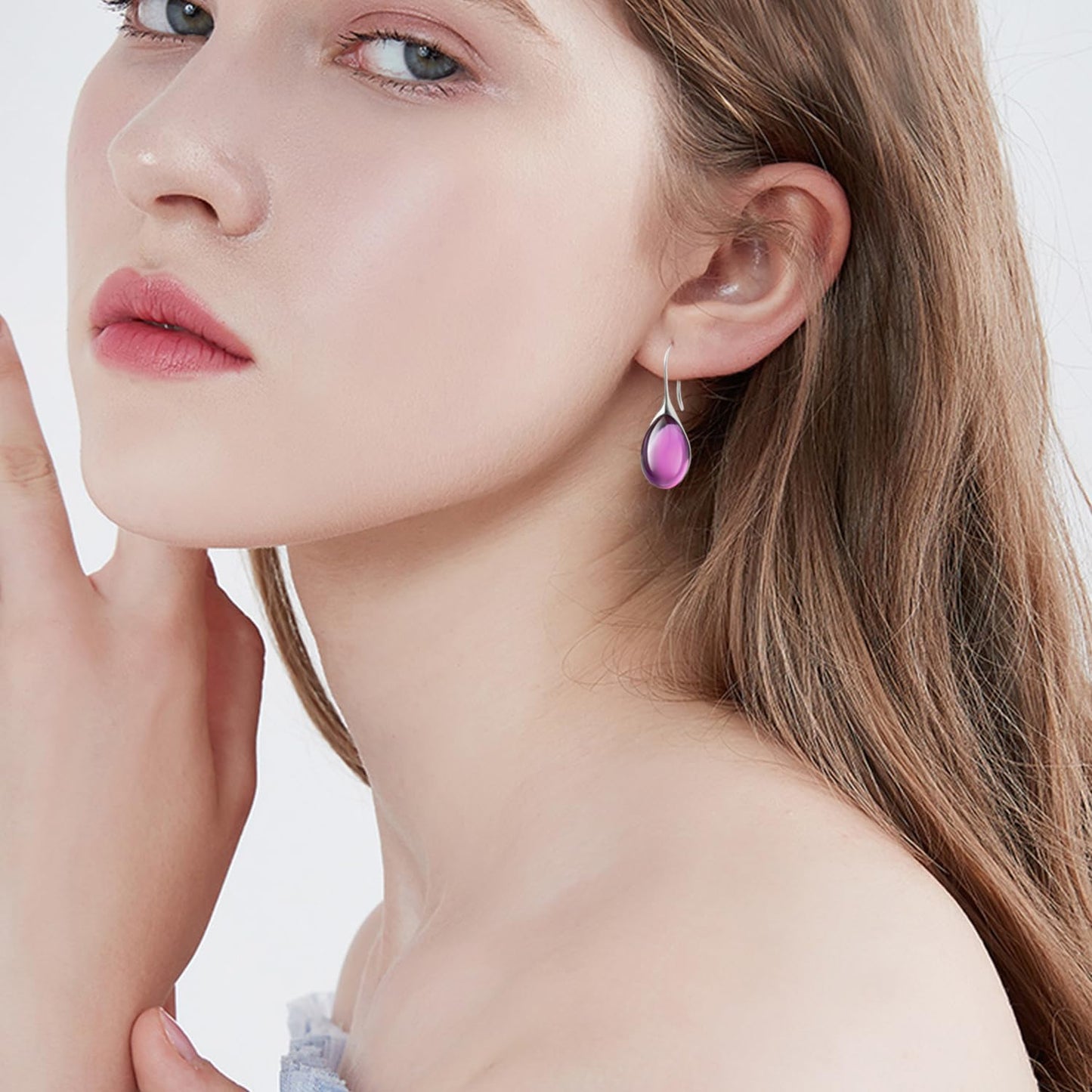 JIMARIN Lightweight Vintage Sparkly Crystal Rhinestone Teardrop Dangle Drop Earrings Bohemian14K Gold Geometry Hook Earring for Women (Silver Purple)