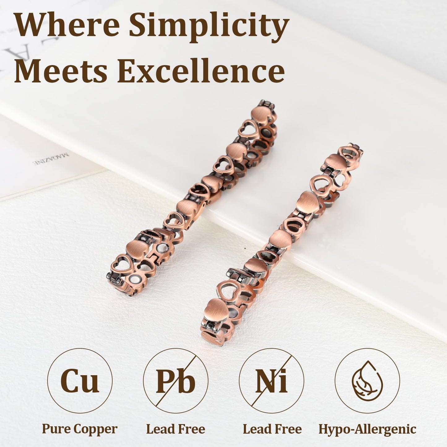 Fashtour 99.99% Pure Copper Magnetic Bracelet and Ring Set for Women, Heart Wire Design Adjustable Jewelry with 3800 Gauss Magnets, Elegant Gift Box(Heart Wire Design) (Heart Bracelet Set)