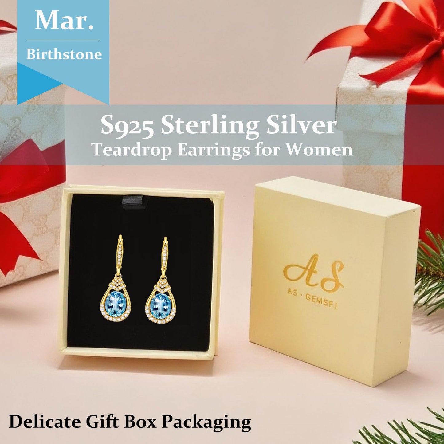 Valentine's Day Gifts for Women |18K G Plated Sterling Silver Birthstone Teardrop Leverback Drop Earring for Women Lady | Wedding Jewelry Gifts for the Bride | Hypoallergenic Oval Cut CZ Earrings (18k Gold Plated-03-Mar.-Aquamarine)
