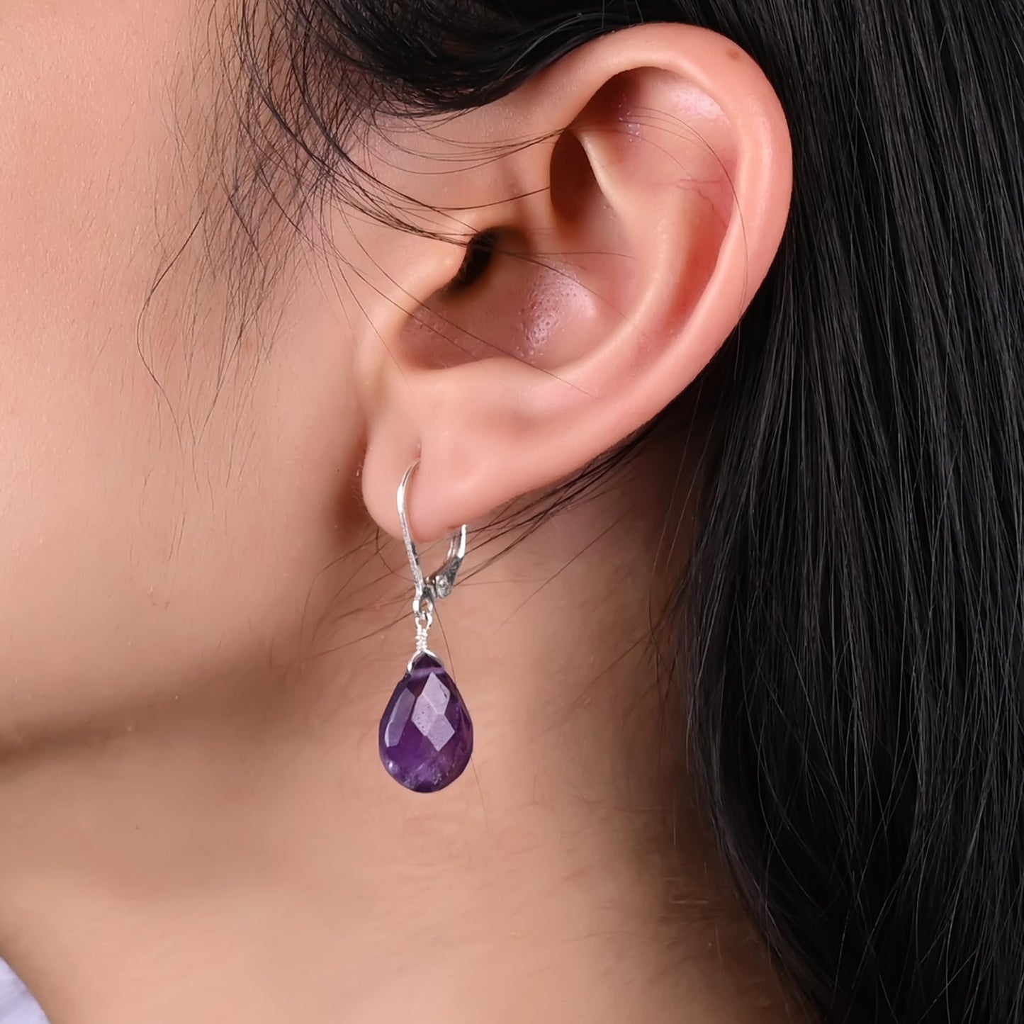 GemInspire Fluorite Teardrop Earrings for Women 925 Sterling Silver Leverback Lightweight Natural Crystal Dangle Minimal Drop Jewelry Gift for Mom Wife Girlfriend Everyday Wear