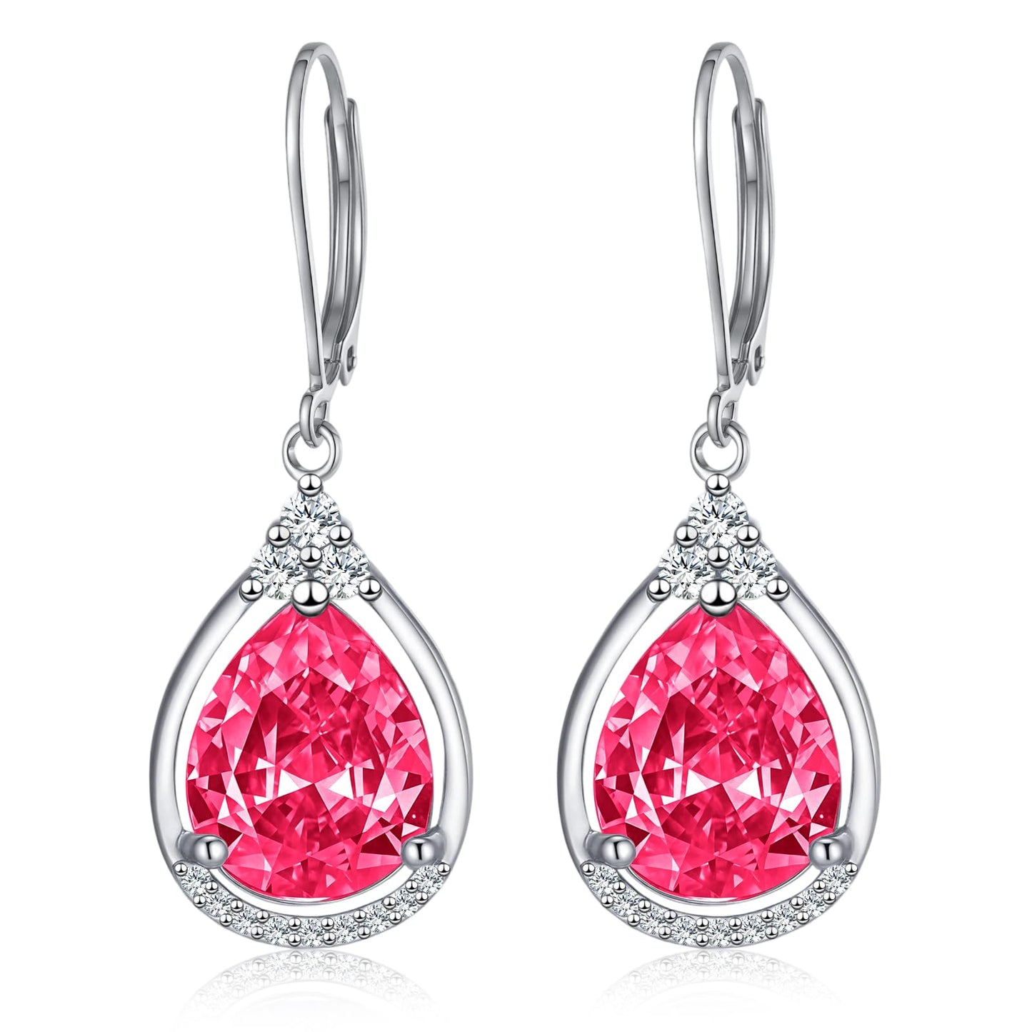 Hot Pink Earrings Sterling Silver July Birthstone Earrings AAAAA Cubic Zirconia Teardrop Dangles Jewelry Christmas Gifts for Women