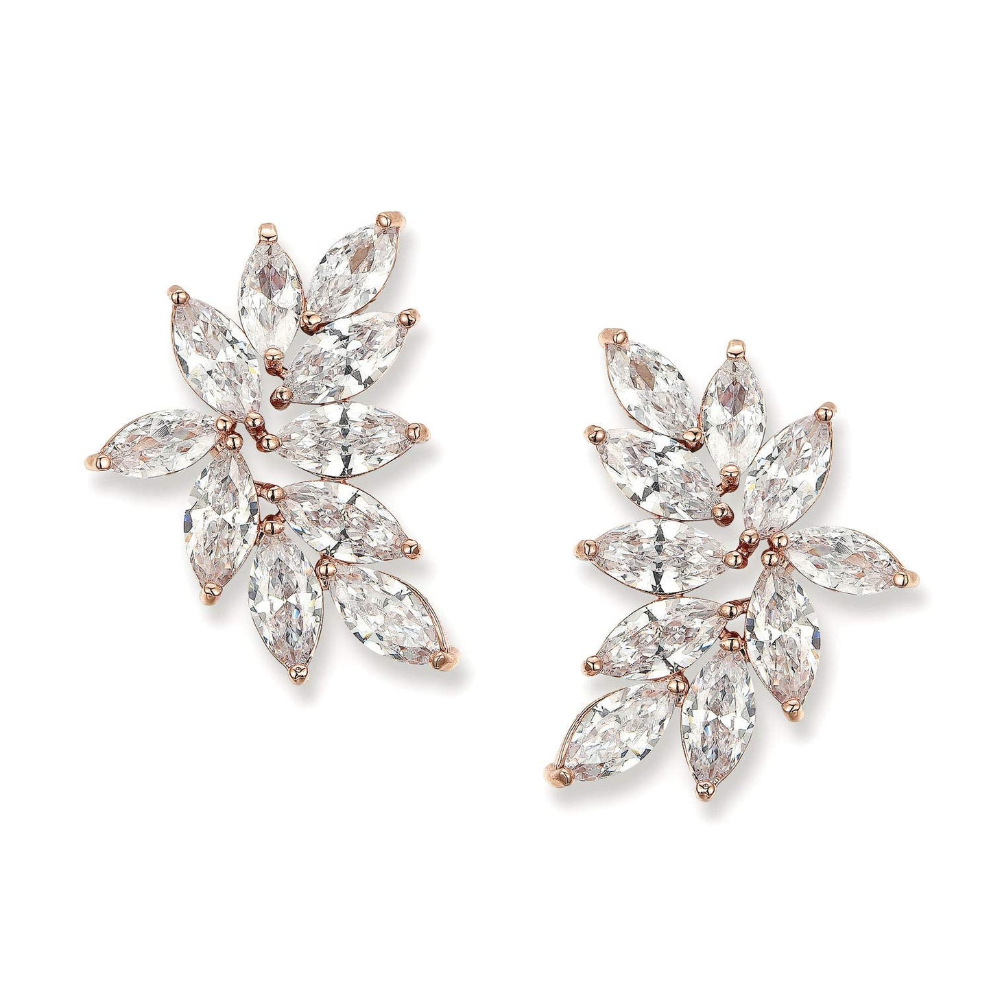 SWEETV Bridal Wedding Earrings for Brides Bridesmaid, Marquise Rose Gold Cubic Zirconia Rhinestone Cluster Earrings for Women, Prom