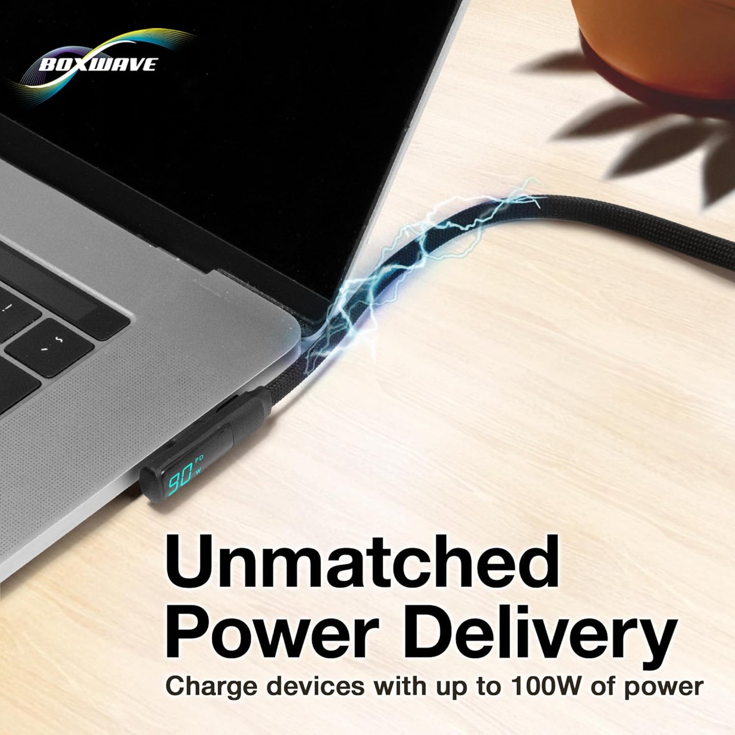 BoxWave TIMMKOO Q5 MP3 (4ft) (100W), Cable Compatible with Player with Bluetooth and WiFi - PowerDisplay PD Right Angle