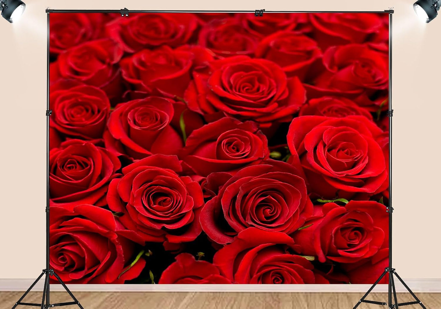 SHDASMIL 8X5ft Bright Red Roses Close Up Backdrop Fresh Floral Bouquet Background for Valentines Day Wedding Party