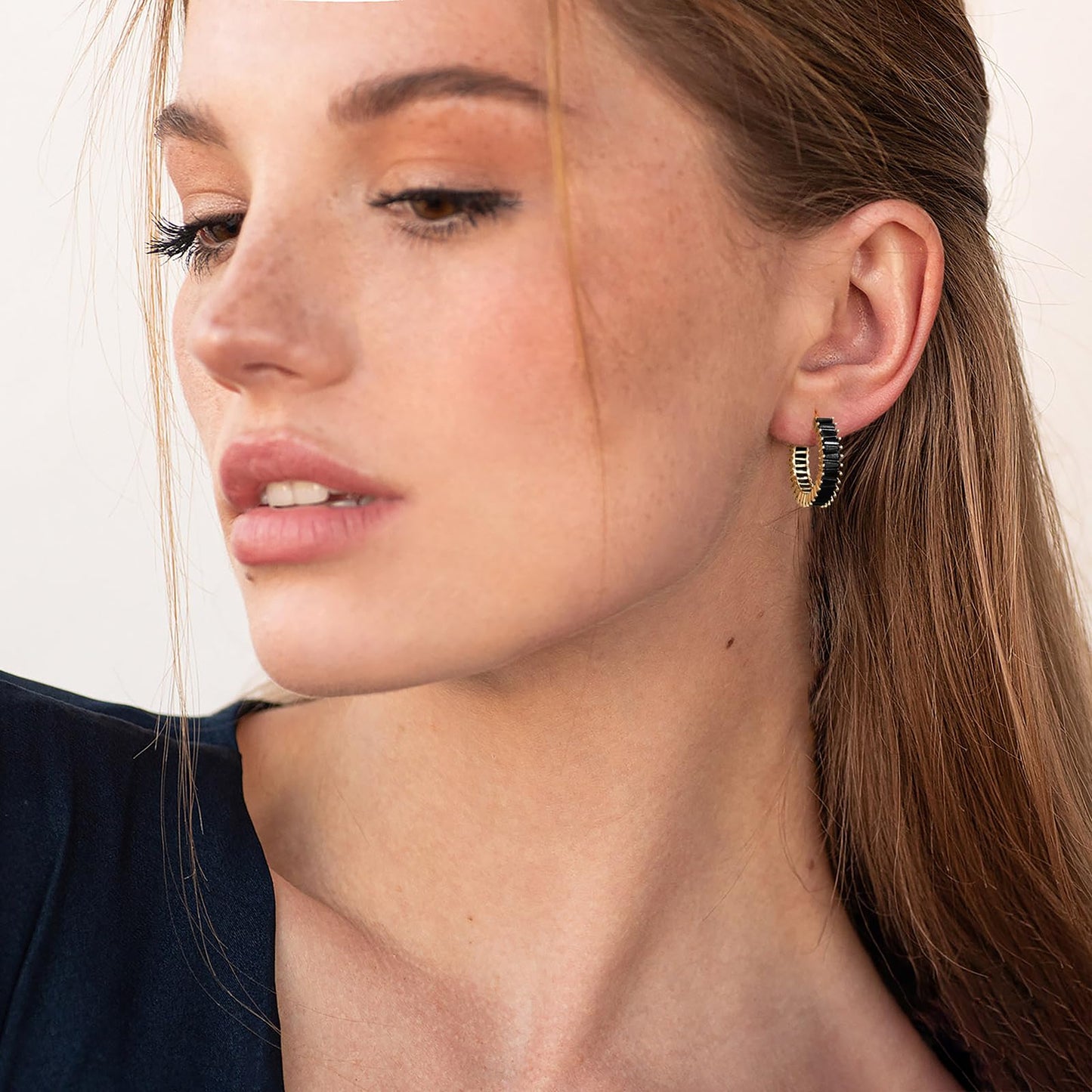 GLOQUAT CZ Gold Plated Black Hoop Earrings 14K Gold Plated Hoop Earrings for Women Vintage Black Cubic Zirconia Earring Fashion Round Circle Hoops for Women 25mm