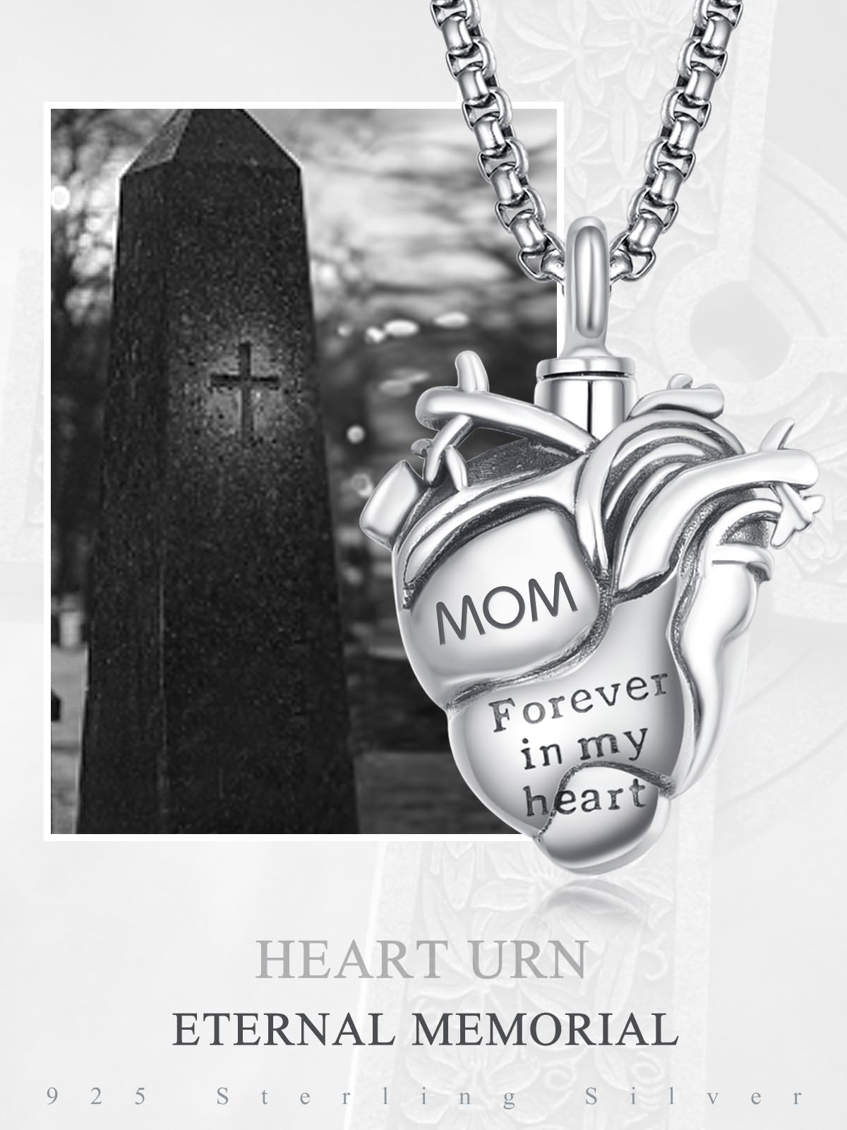 Personalized Anatomical Heart Urn Necklaces for Ashes Sterling Silver Ash Pendants Cremation Jewelry Mom Keepsake Pendant Memorial Jewelry Gifts for Loss of Mom