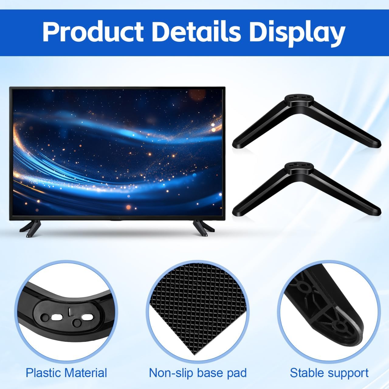 SEWACC 2pcs 32-55 Inch Universal Tv Stand Legs Replacement with Screws, Tabletop Tv Base Pedestal Feet for Tvs, Monitor