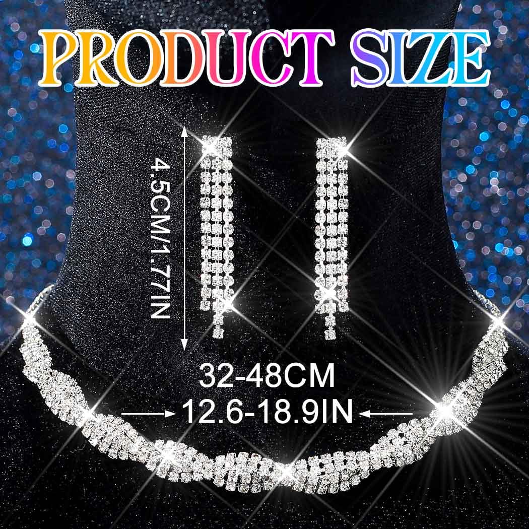 Brishow Bridal Choker Necklaces Set Silver Wedding Jewelry Sets Formal Rhinestone Necklace and Earring Set for Women (silver)