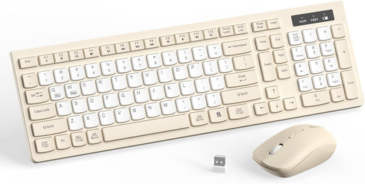 RECCAZR 2.4GHz Silent Wireless Keyboard and Mouse Combo, Full-Sized Wireless Keyboard and Adjustable DPI Mouse, USB