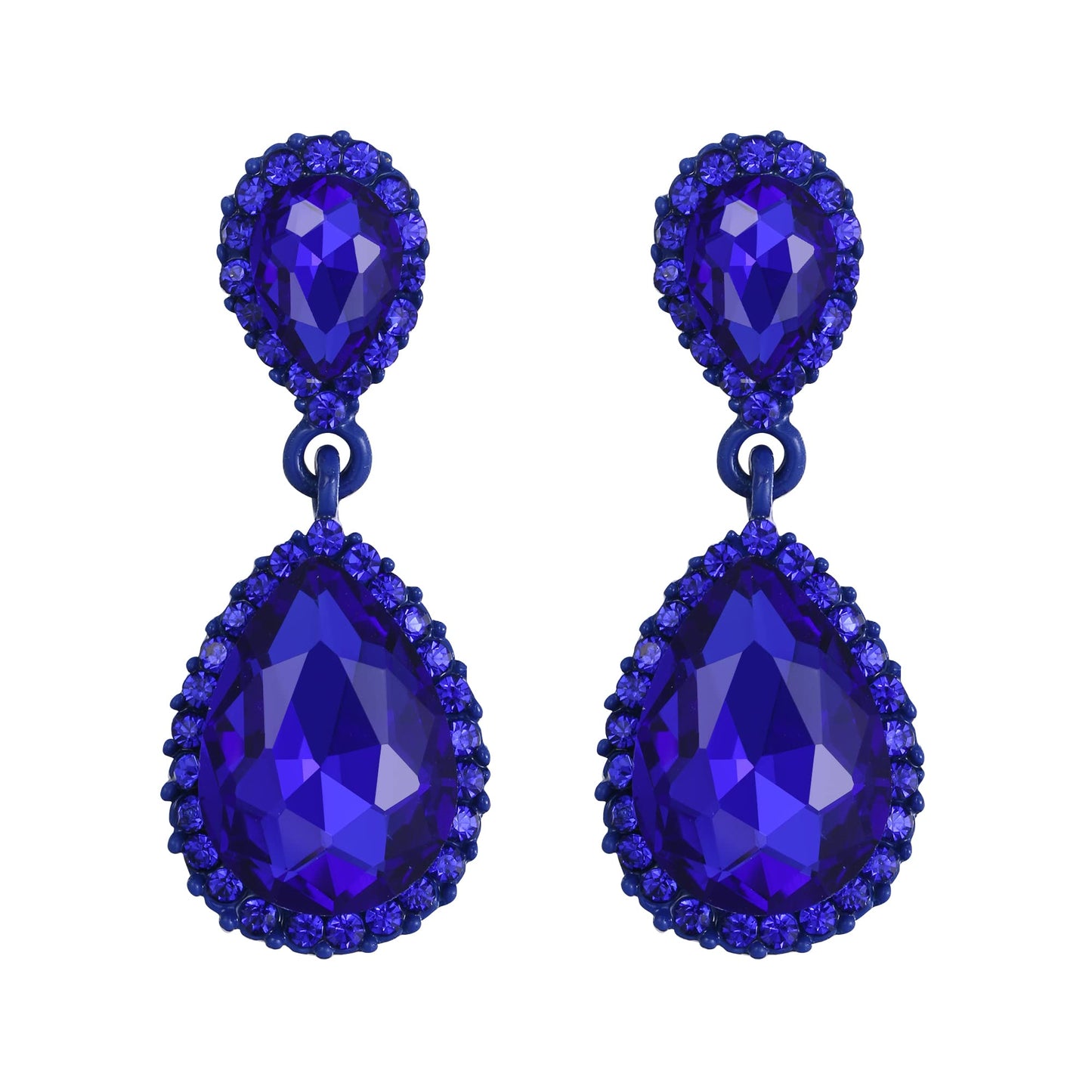 EVER FAITH Women's Austrian Crystal Dangle Earrings, Elegant Party Prom Waterdrop Pierced Earrings Blue Blue-Tone