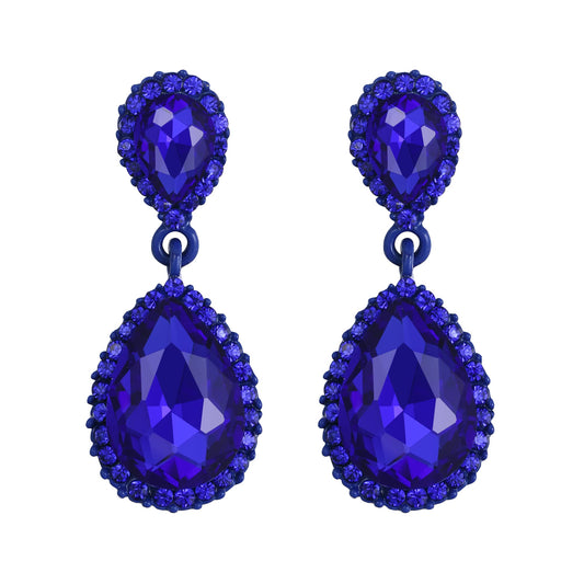 EVER FAITH Women's Austrian Crystal Dangle Earrings, Elegant Party Prom Waterdrop Pierced Earrings Blue Blue-Tone