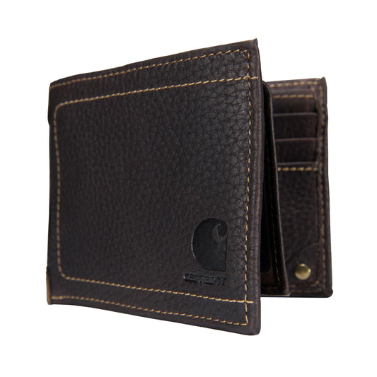 Carhartt Men’s Pebble Leather Full Grain Leather Wallets, Durable Design, Multiple Card Slots, Gifts for Men, Brown (Bifold)