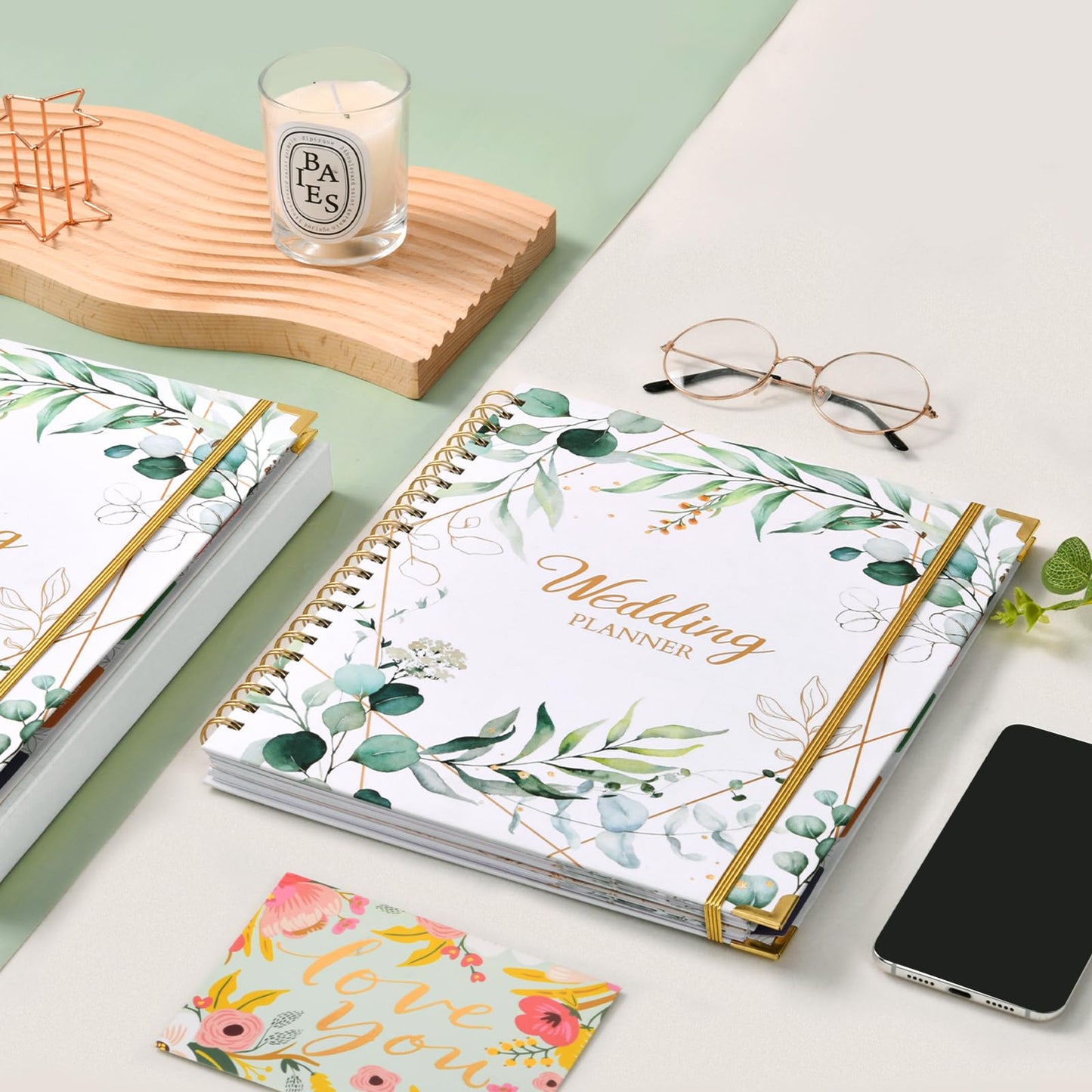 Wedding Planner & Organizer - Wedding Planner Book and Organizer for the Bride, 9.5" x 11.9" Diary Engagement Gift Book, Hardcover + Metal Corner + 5 Inner Pockets + Sticker + Elastic Closure - Floral