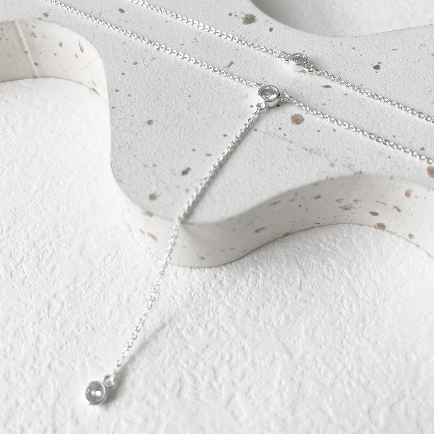 LULII Layered Silver Necklace for Women Trendy Dainty Silver Plated Long Y Necklaces Lariat CZ Pendant Necklace Simple Jewelry for Women Gifts