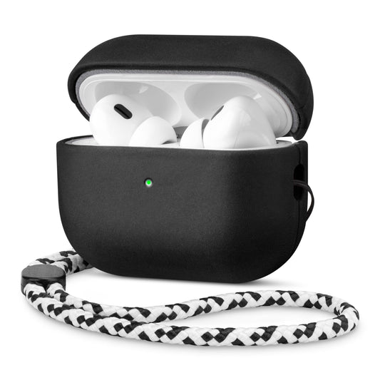 RIXENY Genuine Leather Case for AirPods Pro 3 (3rd Gen 2025) - Vintage Crazy Horse Leather, Adjustable Lanyard, Hard Shell, Develops Patina, Wireless Charging, for Fashion & Luxury Lovers, Retro Black