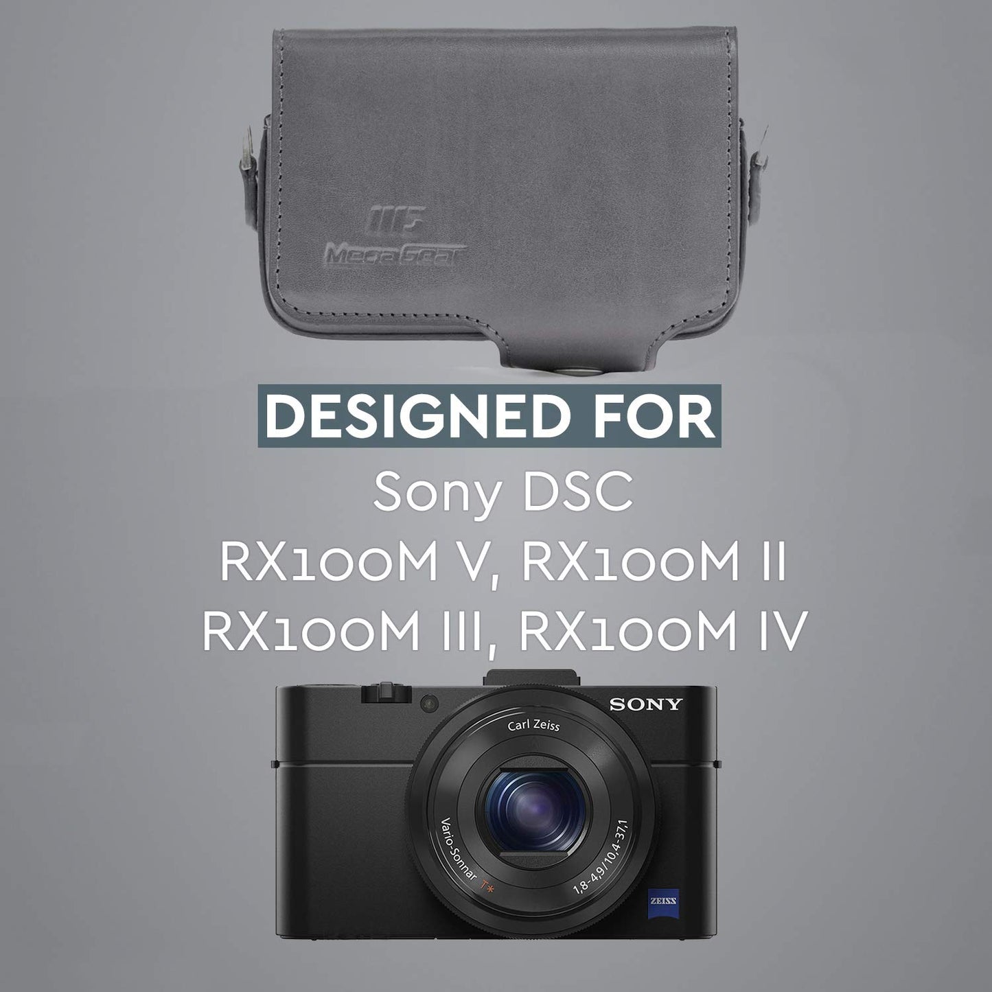 MegaGear Leather Camera Case with Strap Compatible with Sony Cyber-Shot DSC-RX100 VII, ZV-1, DSC-RX100 VI, DSC-RX100 V, DSC-RX100 IV, DSC-RX100 III, DSC-RX100 II - Grey (MG1206)