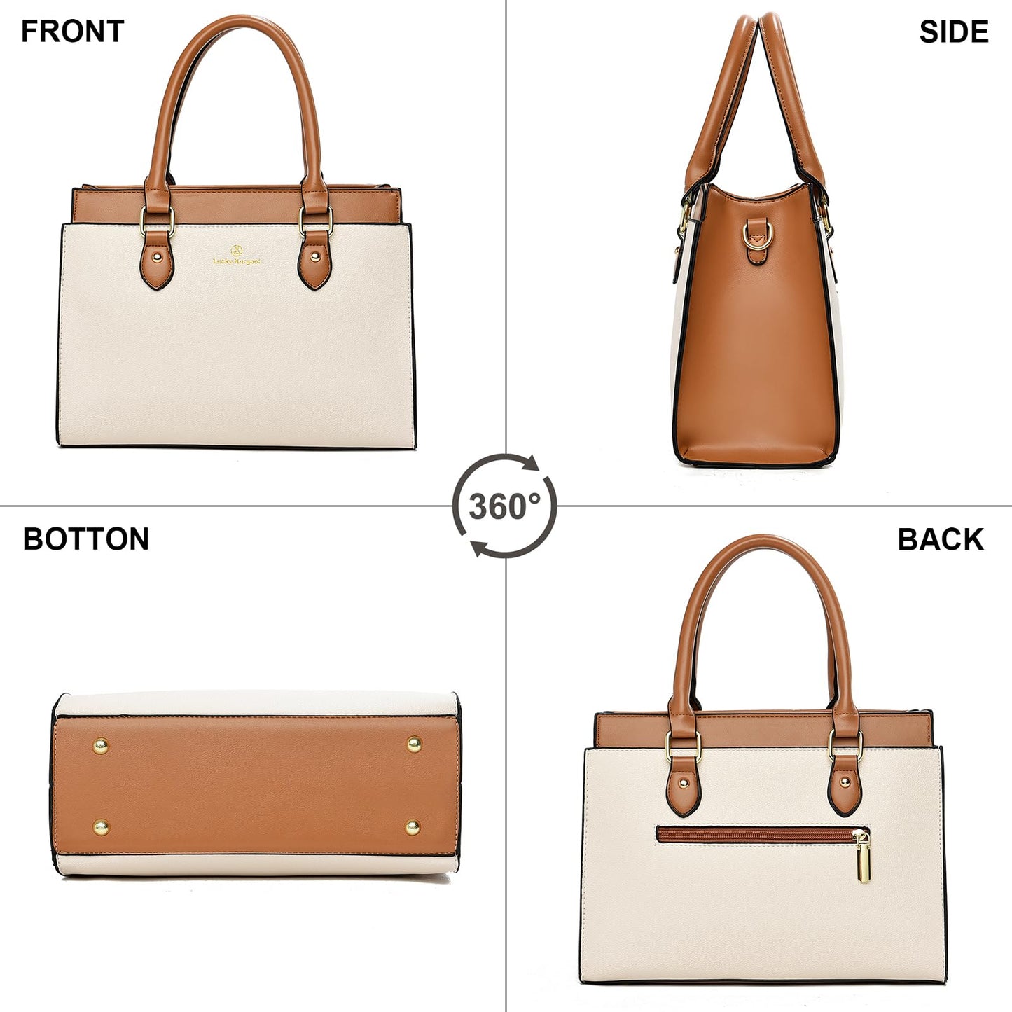 KURGOOL Handbags Purses for Women, Trendy Leather Dual-tone Tote Purse, Designer Handbag Shoulder Bag Top Handle Satchel Bags (Beige & Brown)