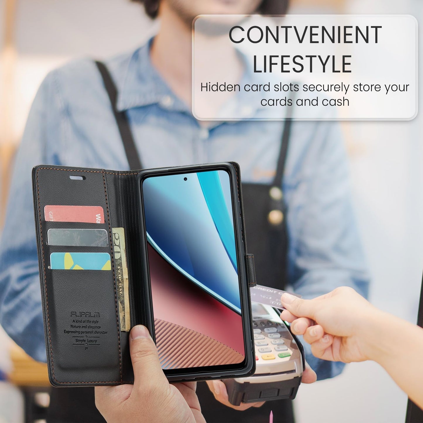 FLIPALM Wallet Case for Samsung Galaxy S24 Ultra, RFID Blocking Credit Card Holder, PU Leather Folio Flip Kickstand Protective Shockproof Cover for S24 Ultra (Black, for S24 Ultra - 6.8")