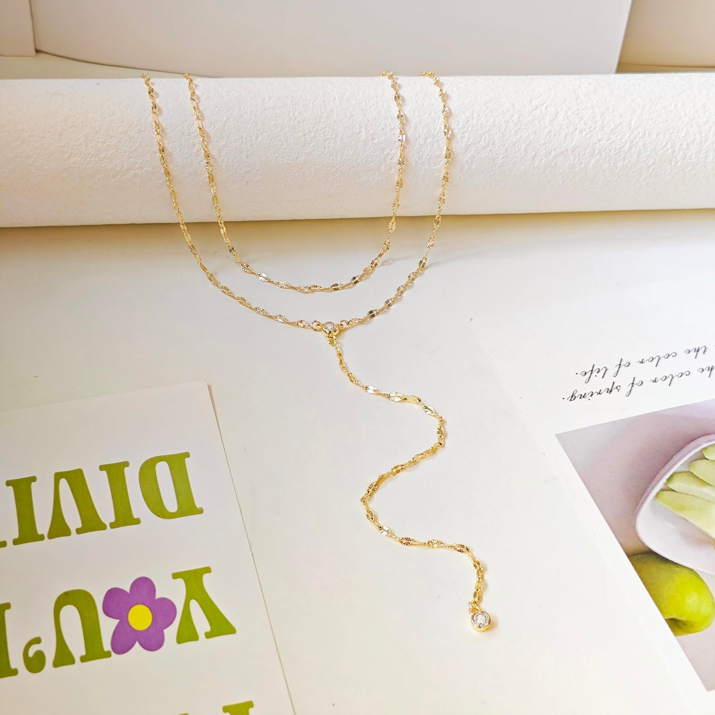 Luxval Gold Necklace for Women Trendy 14k Gold Plated Long Necklaces for Women Lariat CZ Y Necklace Dainty Layered Necklaces Shinny Drop Y-Shaped Chain Jewelry Gift Wedding