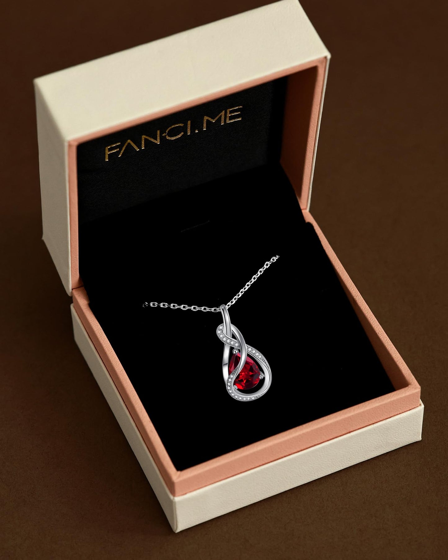 FANCIME Ruby Necklace July Birthstone Sterling Silver Infinity Knot Pendant Necklace Red Gemstone Fine Jewelry Birthday Mothers Day Gifts for Women Mom
