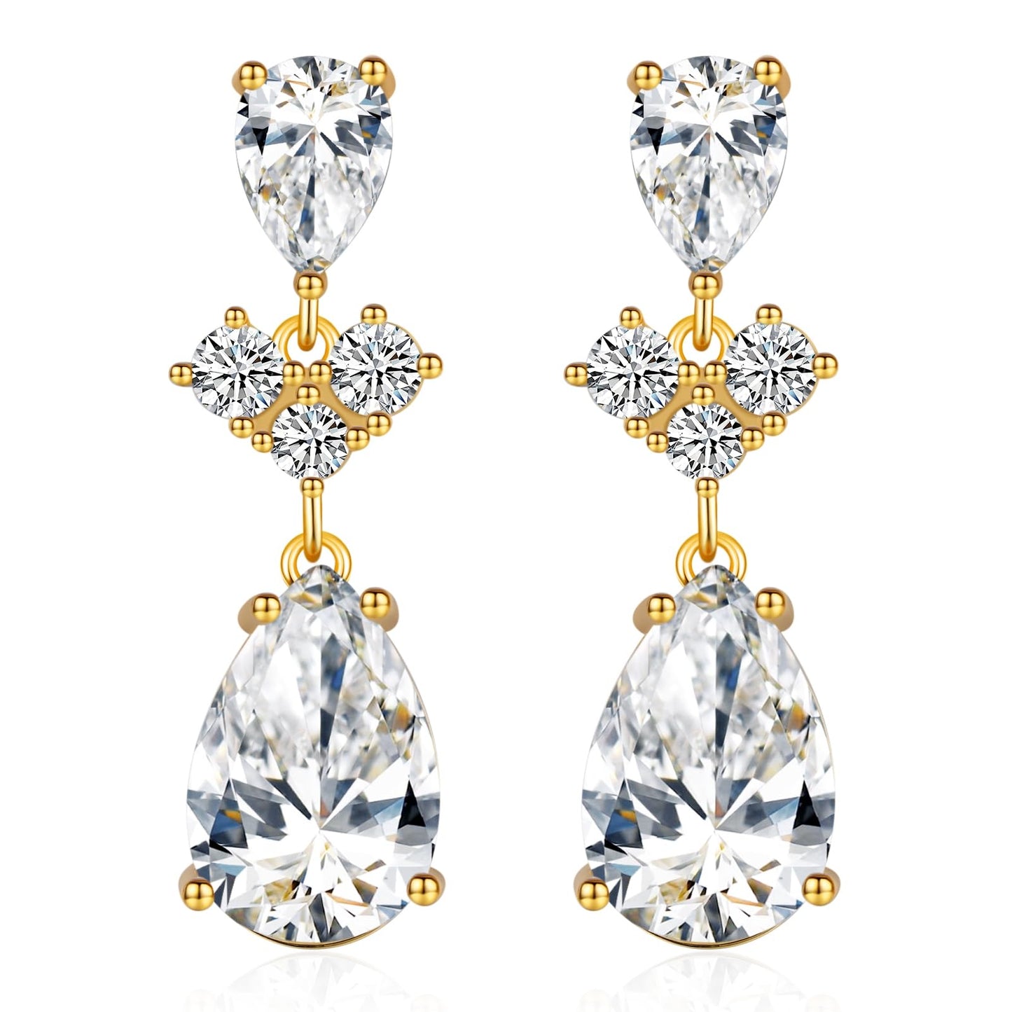 SBLING Cubic Zirconia Teardrop Earrings Wedding Earrings for Brides Bridesmaids, Bridal Dangle Earrings, Teardrop Crystal Drop earrings for Women Jewelry Gifts