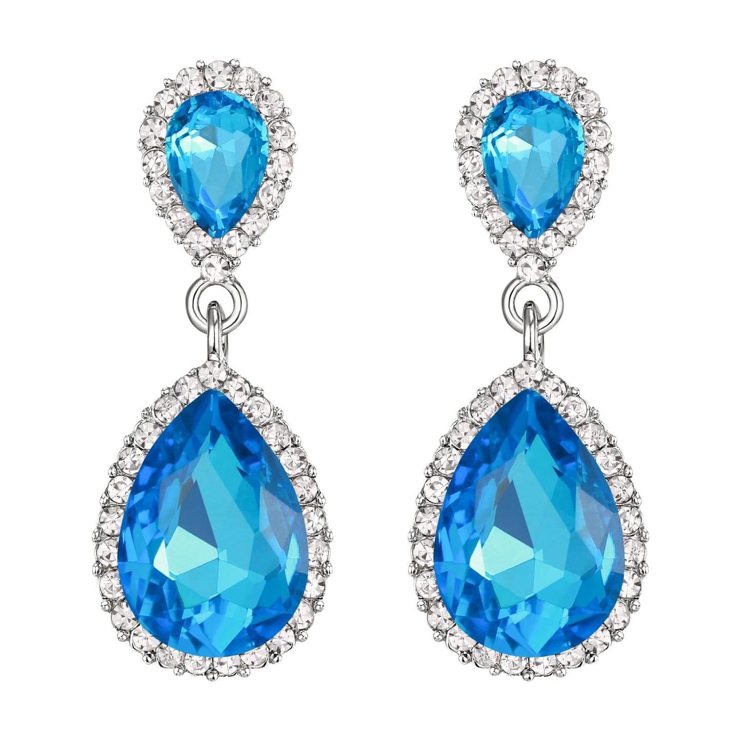 EVER FAITH Women's Austrian Crystal Wedding Tear Drop Dangle Earrings Sea Blue