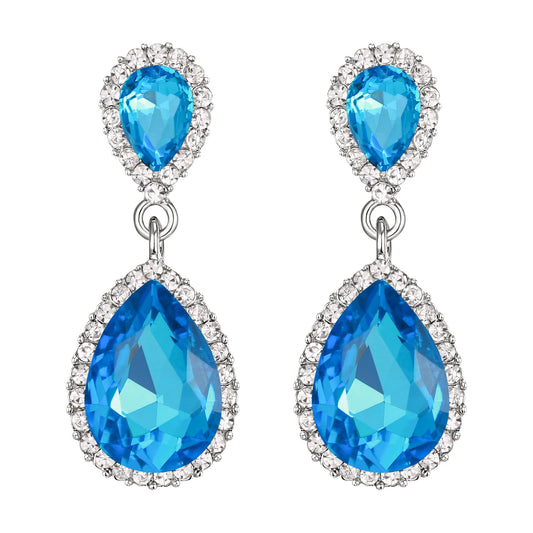 EVER FAITH Women's Austrian Crystal Wedding Tear Drop Dangle Earrings Sea Blue