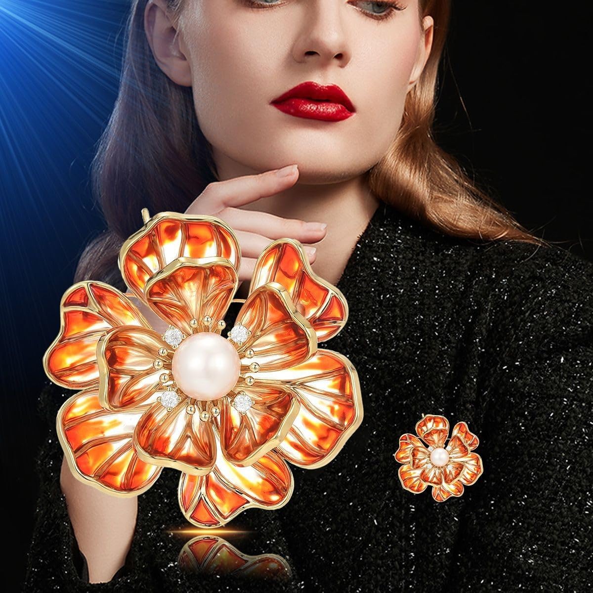 UNVAK Red Peony Flower Brooch 18k Gold Plated Peony Flower Brooch Pin Peony Pearl Brooch Lapel Pin Jewelry Thanksgiving Day Birthday Gifts Dress Accessories for Mom Wife