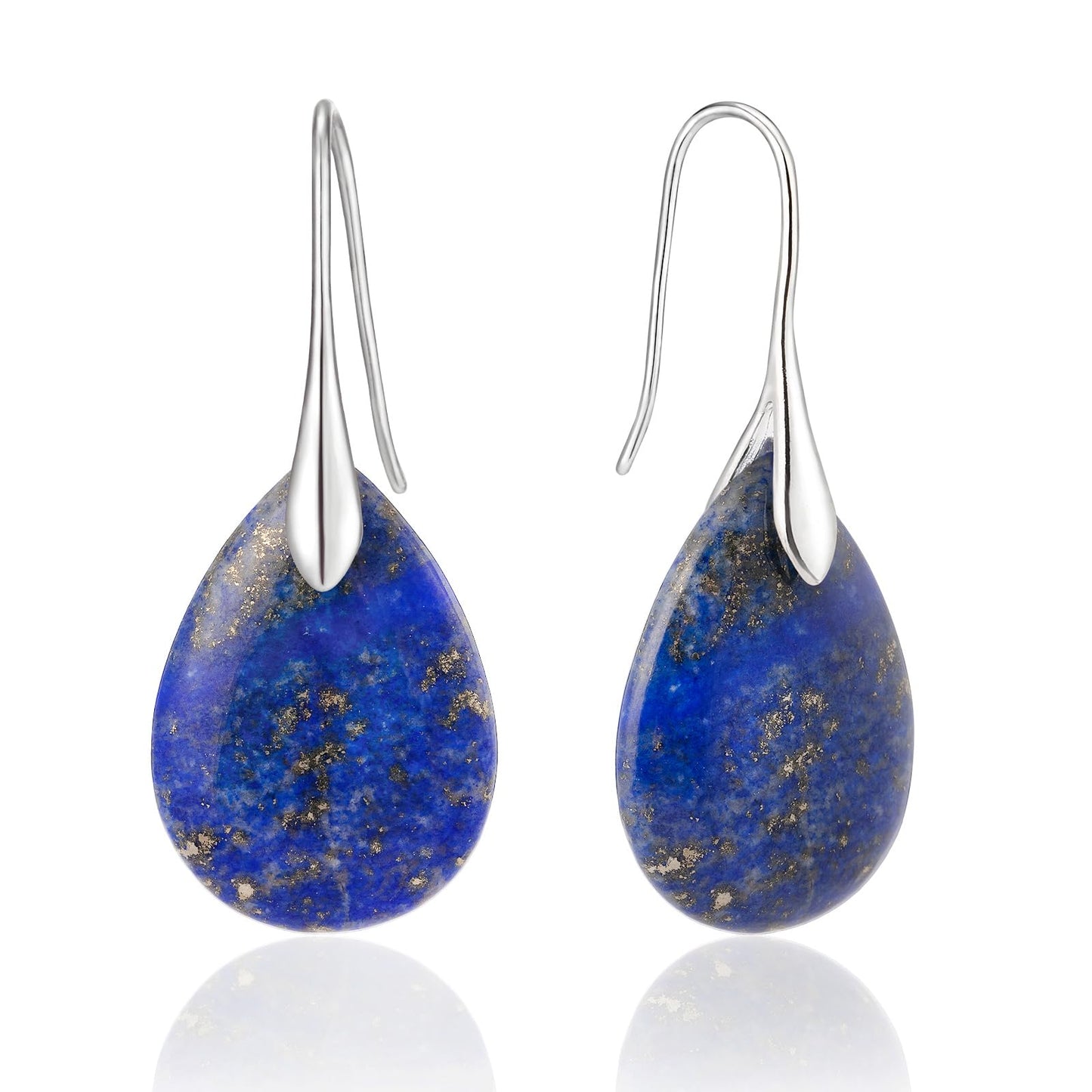 SELOVO Blue Agate Stone Teardrop Fishhook Dangle Drop Earrings Silver Tone