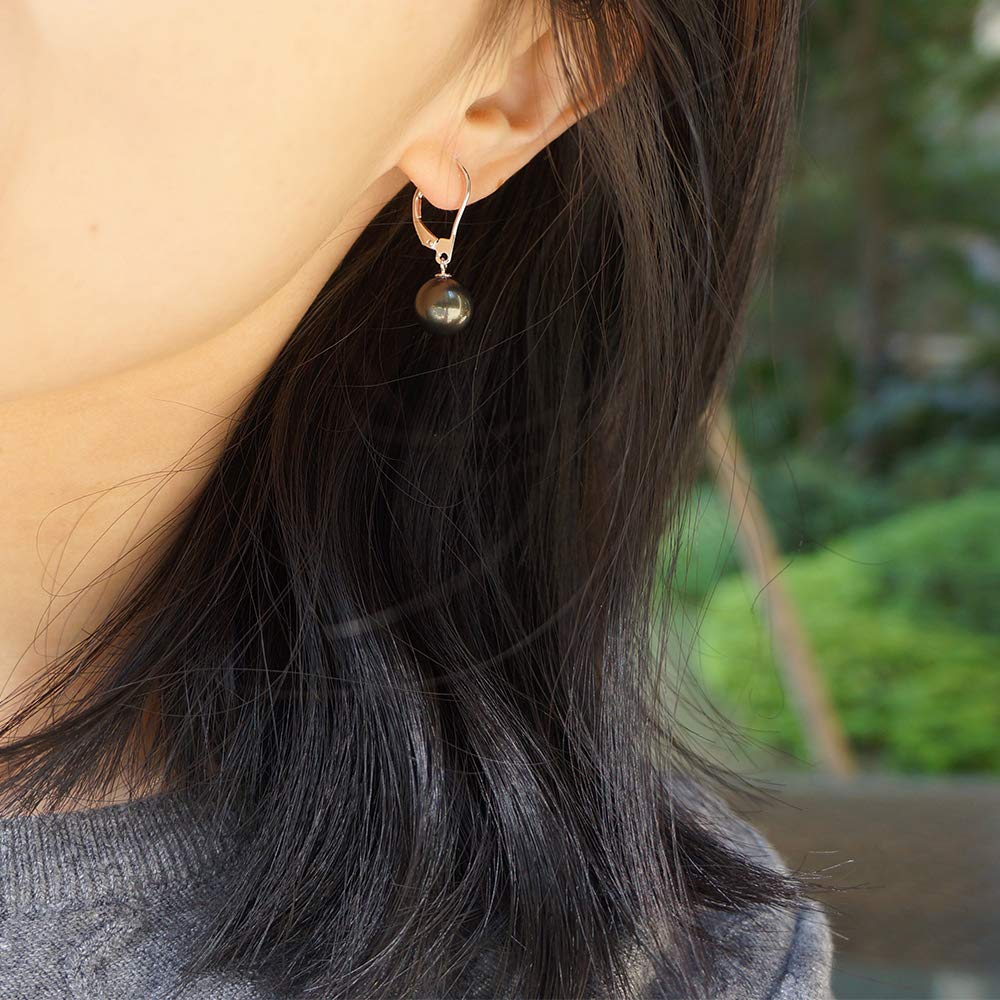 Han han Black Pearl Dangle Earring for Women Sterling Silver Leverback Earrings 10MM