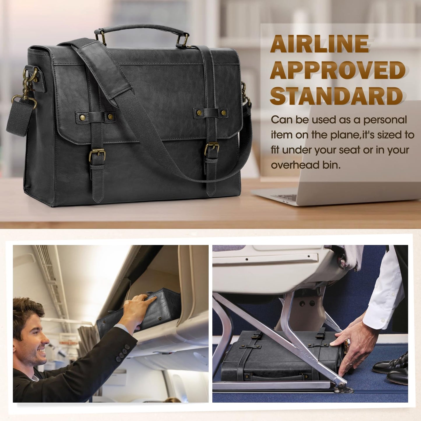 RAINSMORE Mens Messenger Bag 17 Inch Waterproof Vintage Leather Laptop Briefcase Large Laptop Bag Satchel Bag Computer Shoulder Bag for Office Business Travel College,Brown