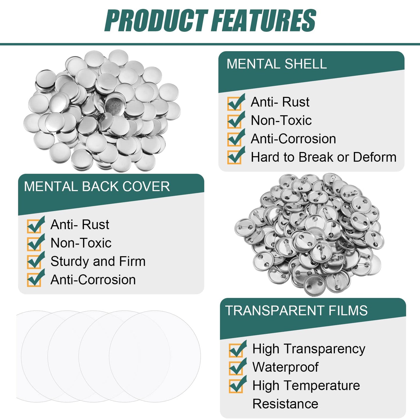 1500 Piece 25 mm/1 Inch Button Making Supplies Kit - Round Badge Blank Button Pins, Metal Parts, Including Cover and Clear Film