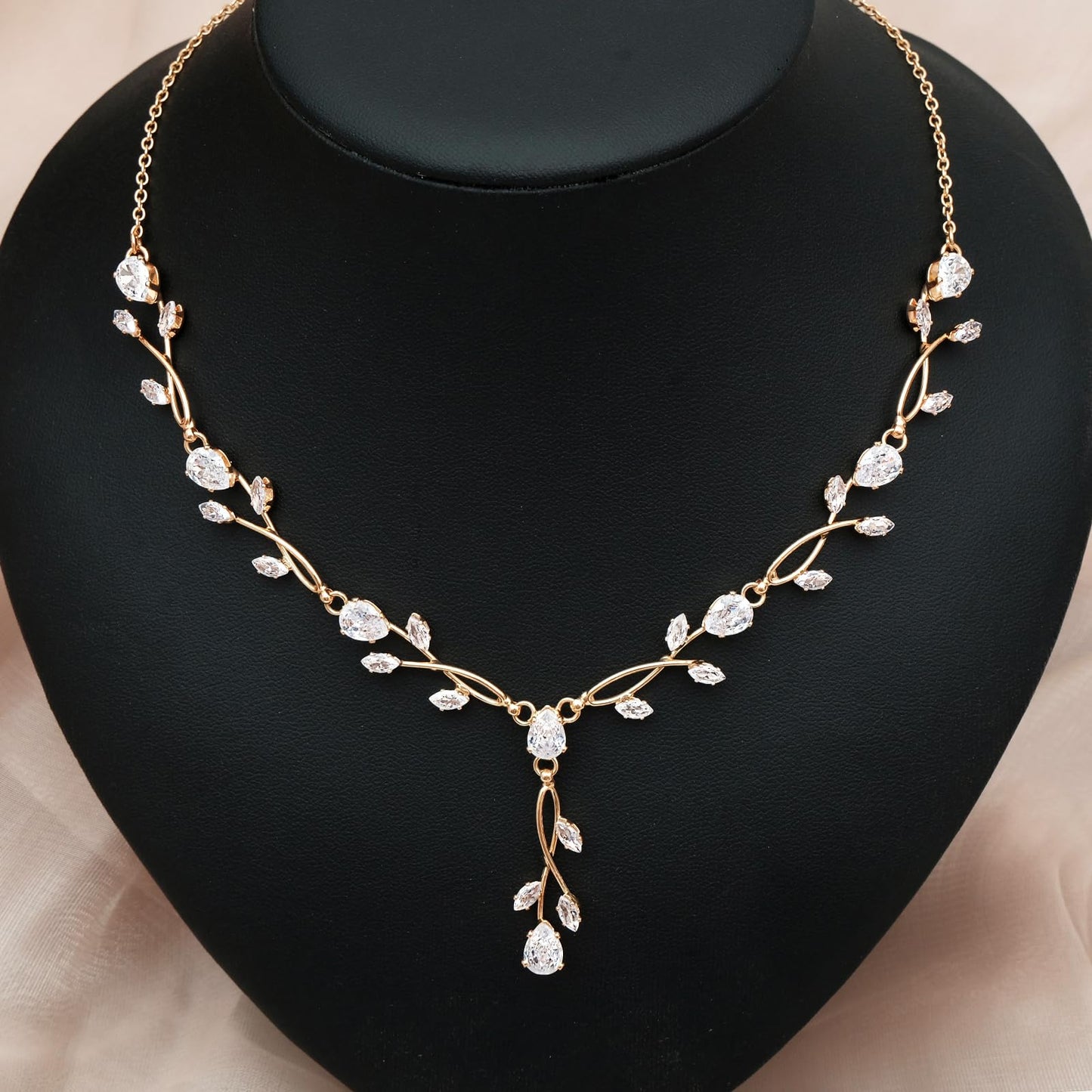 CSY Elegant Bridal Jewelry Sets Clear Cubic Zirconia Wedding Necklace Earrings Bracelet Set for Birdes Bridesmaids CZ Prom Jewelry (Rose Gold Tone)