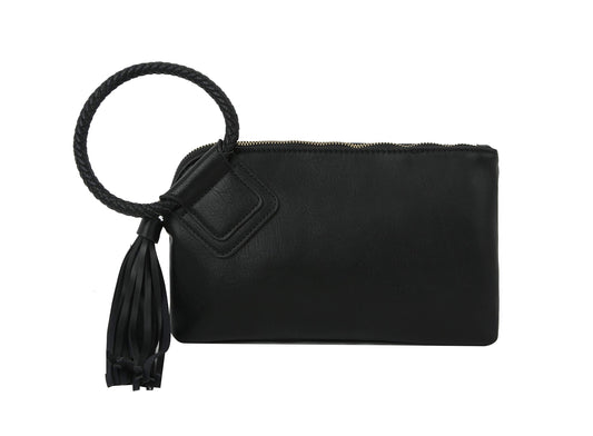 Womens Clutch Purse Wristlet Wallet Evening w/Hand Strap Casual Formal Vegan Leather - Metro Muse (Black)