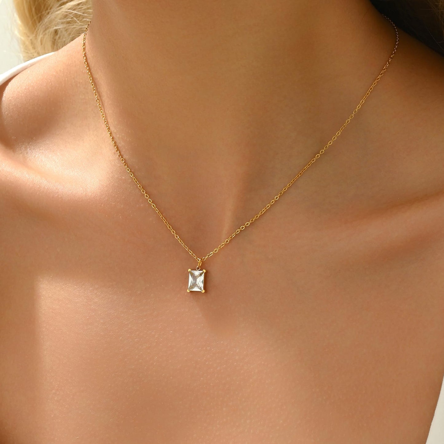 Jewigo Cubic Zirconia Necklaces for Women 18K Gold Plated Tear drop Necklace Dainty Layered CZ Lariat Diamond Necklace