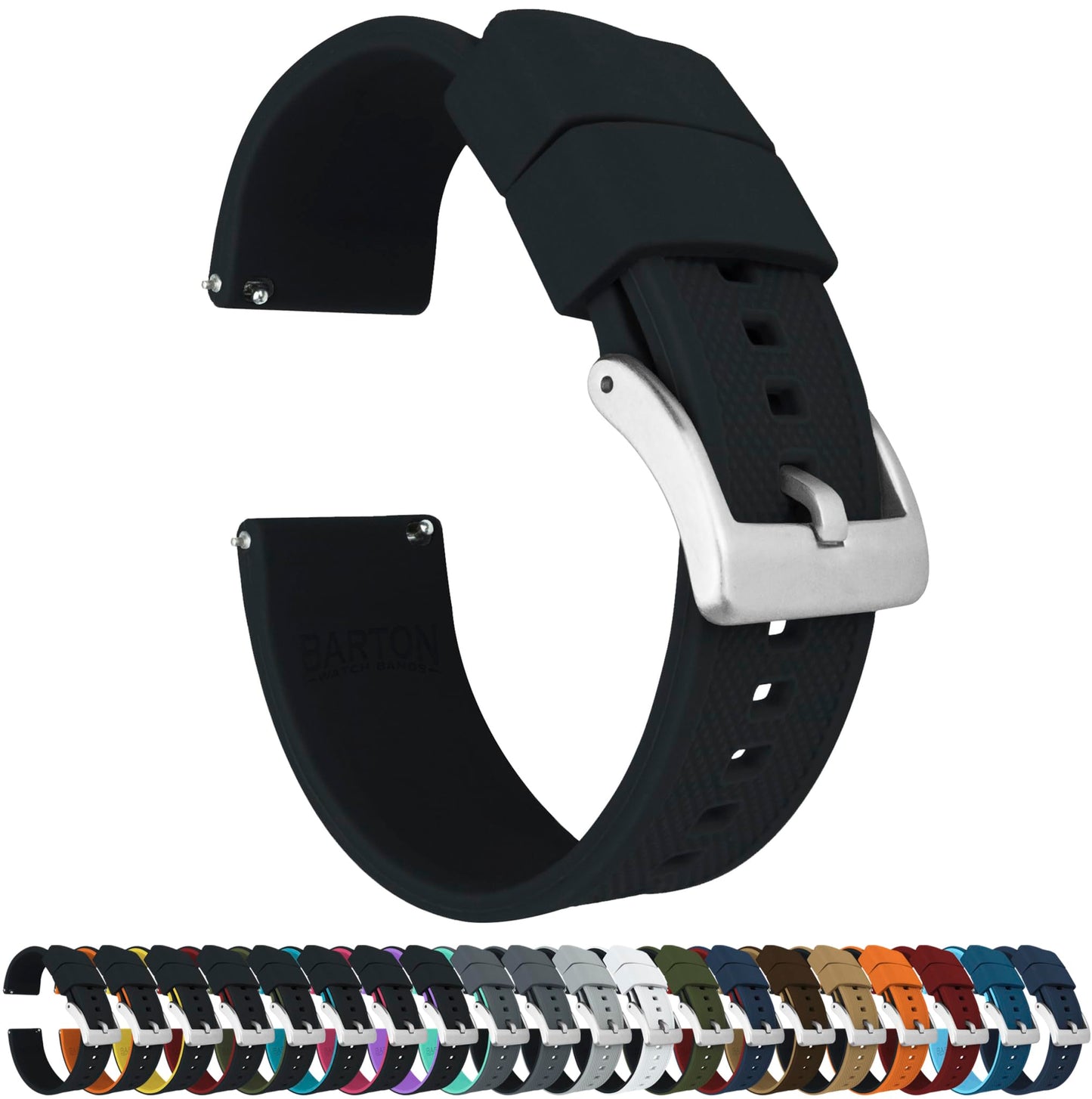 BARTON WATCH BANDS Quick Release Elite Silicone Watch Bands, Black, 22mm