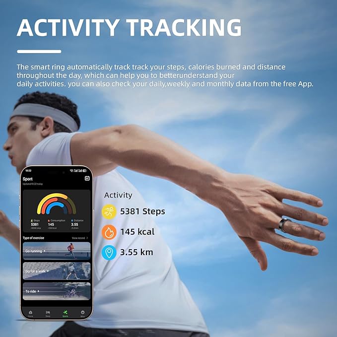 Smart Ring for Women Men, Health Fitness Tracker, 10ATM Waterproof Ring for iOS and Android, No Subscription Fee (Silver, 9)