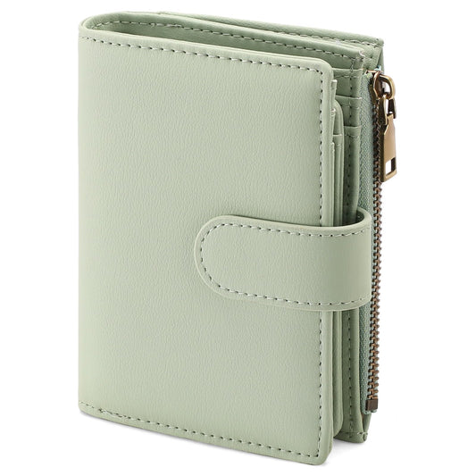 GAEKEAO Small Wallet Women Vegan Leather RFID Blocking Bifold Ladies Compact Card Holder with Zipper Pocket & ID Window