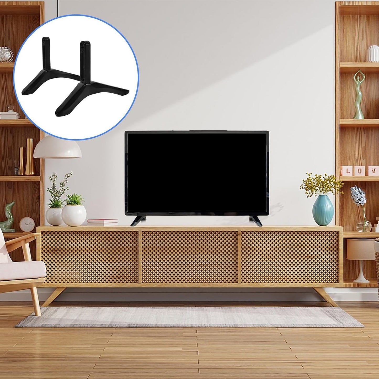 ULTECHNOVO Tv Stand Replacement Base Pedestal Feet Tabletop Bracket with Screws Black Tv Holder Support for Living Room