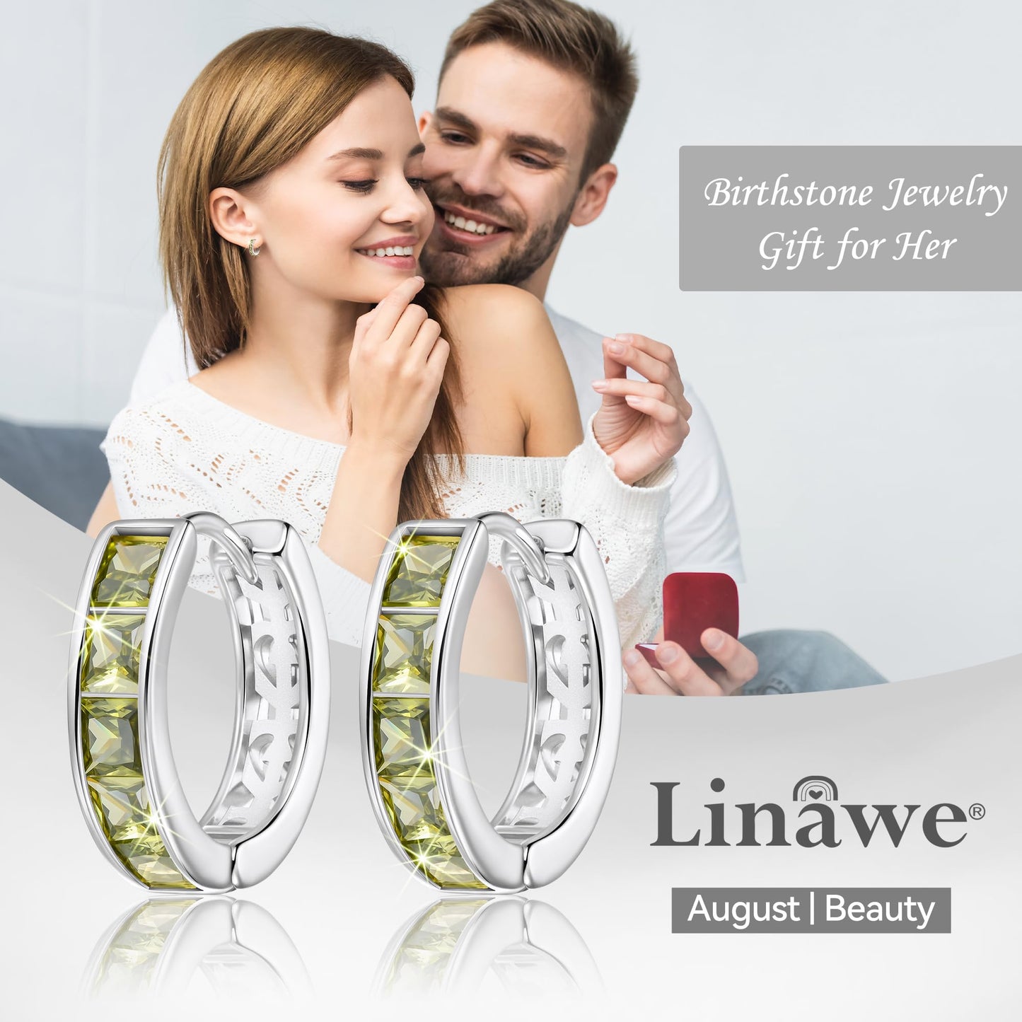 Linawe Silver Hoop Stud Earrings for Women, Peridot Green Huggie Earrings, Cubic Zirconia Earrings Studs, Helix Small Hoop Piercing Jewelry, Imitation Diamond Rhinestone Dainty Earrings