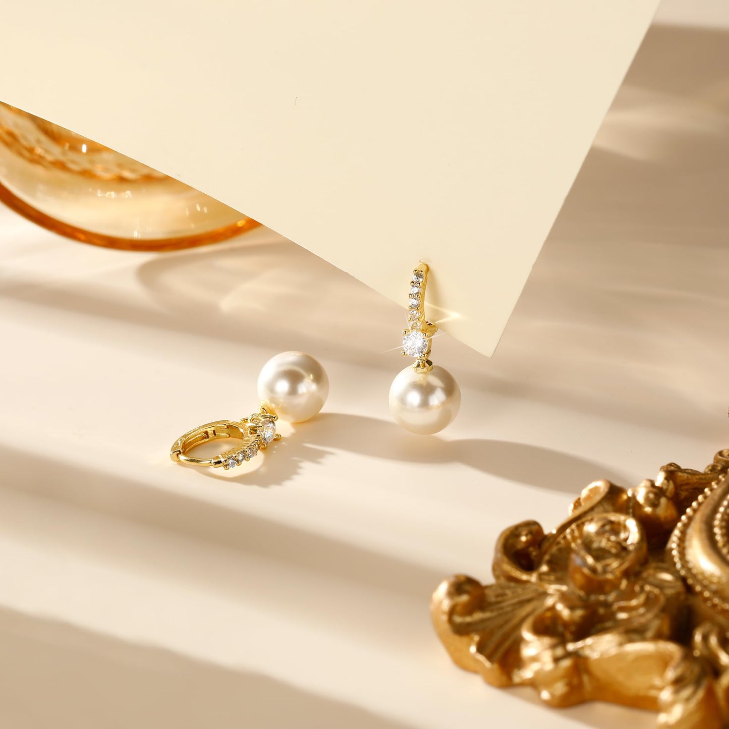 Pearl Earrings for Women Gold Dangle Pearl Earrings 14K Gold Plated Drop Earring for Women Trendy Dangling Earring Beach Party Earings Elegant Dangly Earings Wedding Bridal Jewelry for Gift ﻿